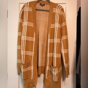 Cozy Mustard Yellow Plaid Open Front Cardigan